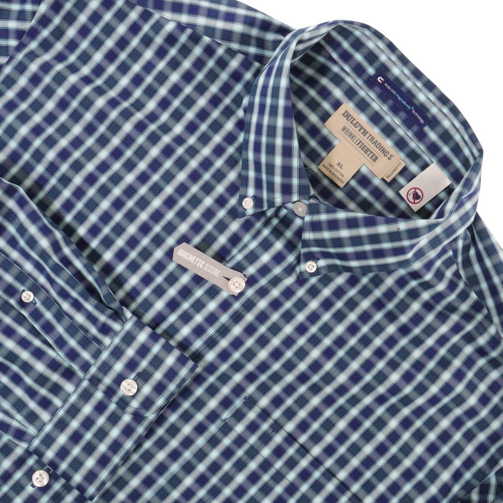 Duluth Trading Co Button Down Shirt MagnaReady Wrinklefighter Plaid Blue Men XL